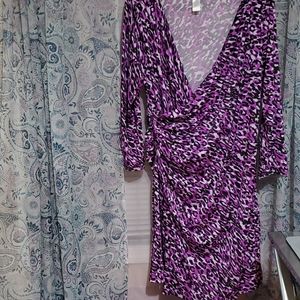 Purple and black animal print long sleeve dress